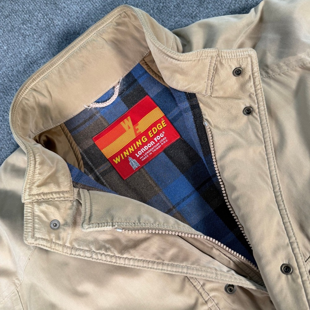 Vintage London Fog Winning Edge Tan Plaid Lined Field Jacket Mens 44 Reg